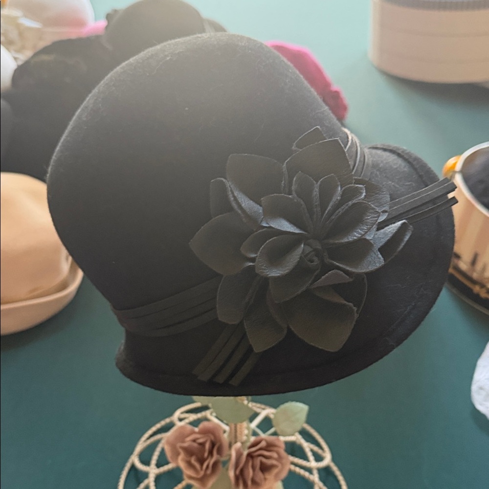 Scala Black Cloche Hat with Floral Detail